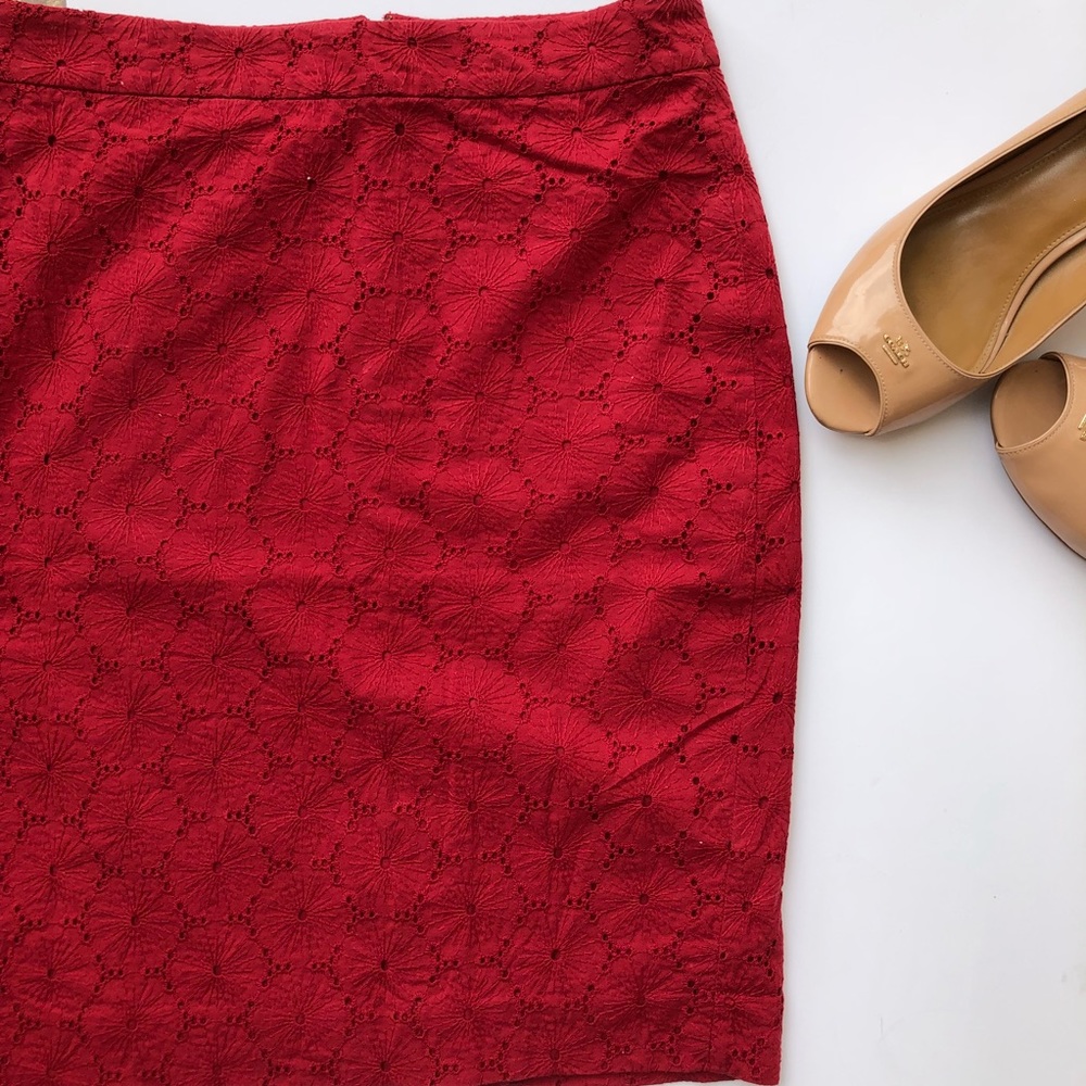 J. Crew Pencil Skirt in Red Eyelet